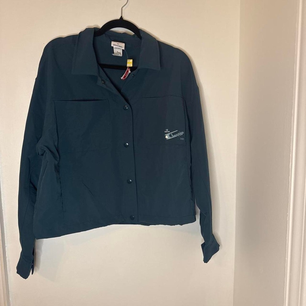 Champion Match Coaches Layering Piece Reflecting Pond Teal cropped jacket